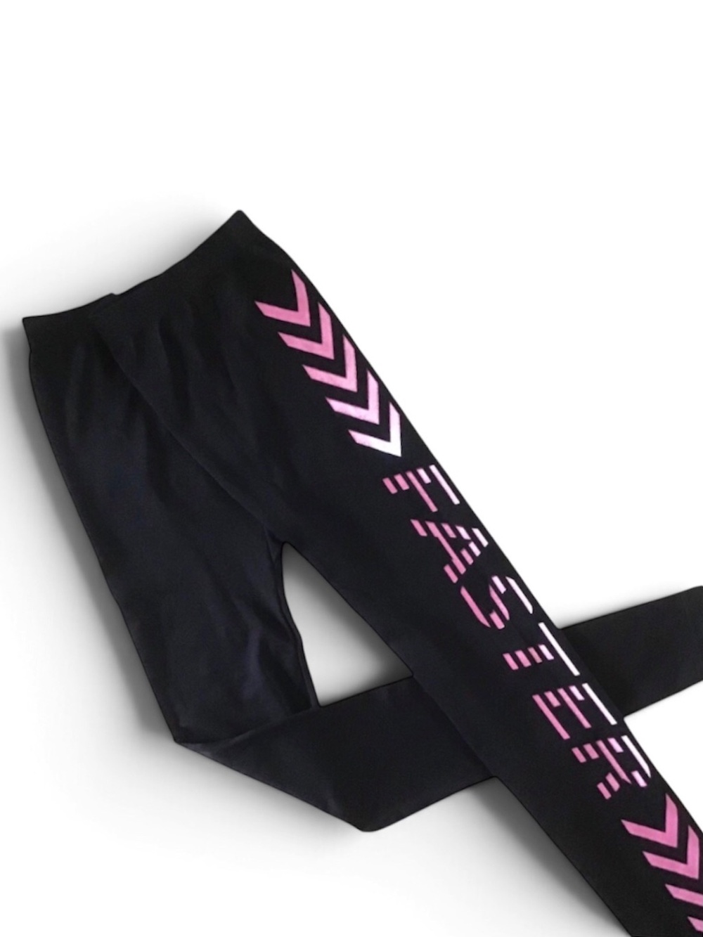 Running Performance Black Leggings Size S/M FASTER Pink Graphic by Just One